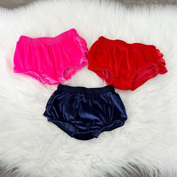 Cat & Jack Baby Girl 0-3M Velvet Velour Ruffle Diaper Cover Bummies Lot Bundle - Picture 2 of 3